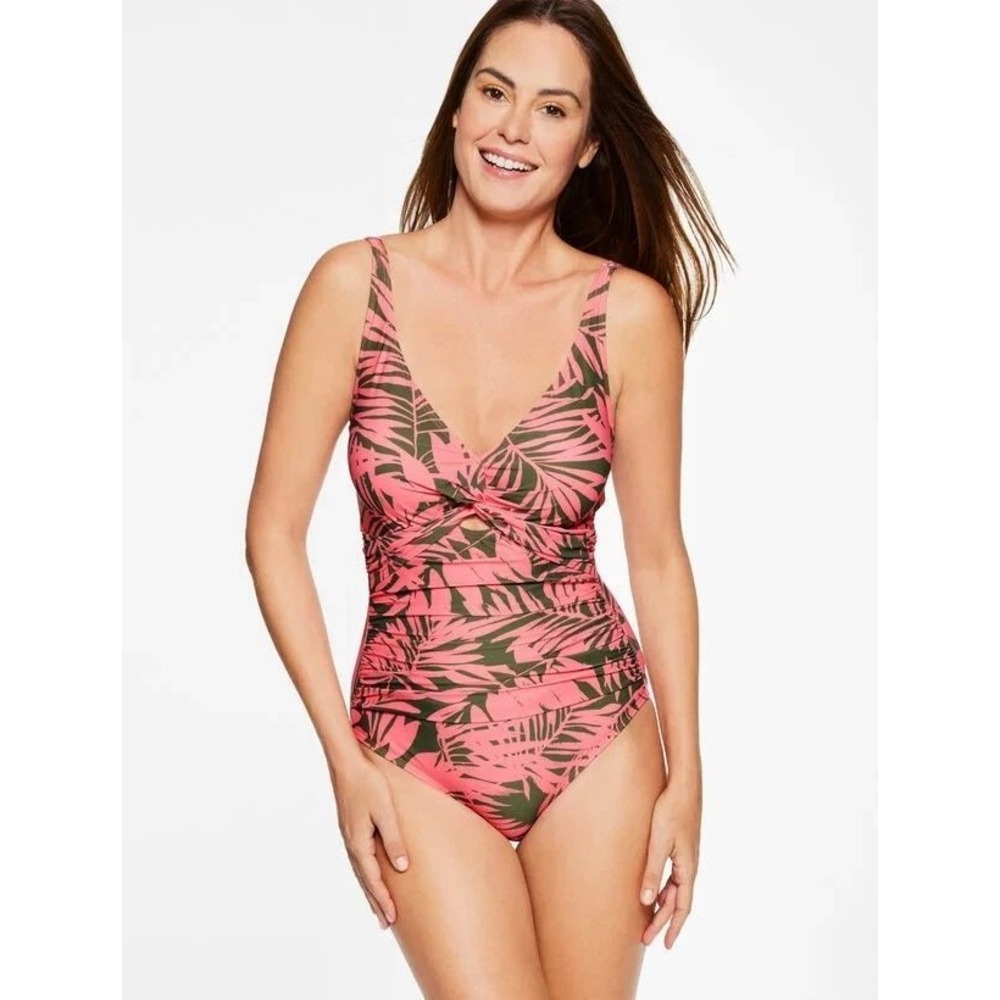 Sun Ocean Sand x Talbots Pink Green Palm Leaf One Piece Swimsuit Size 14